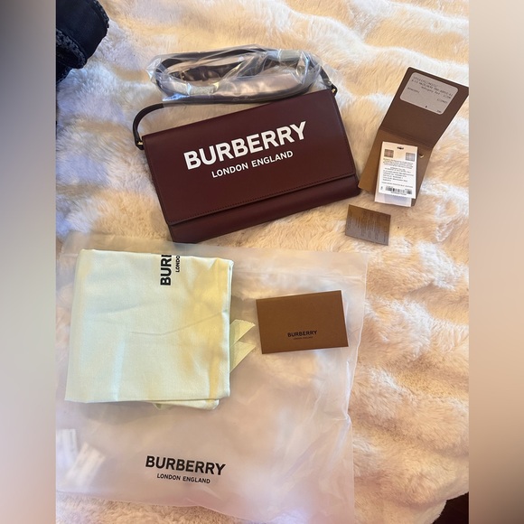 Burberry Hazelmere Printed Logo Leather Mahogany Red Crossbody Bag - Picture 13 of 13